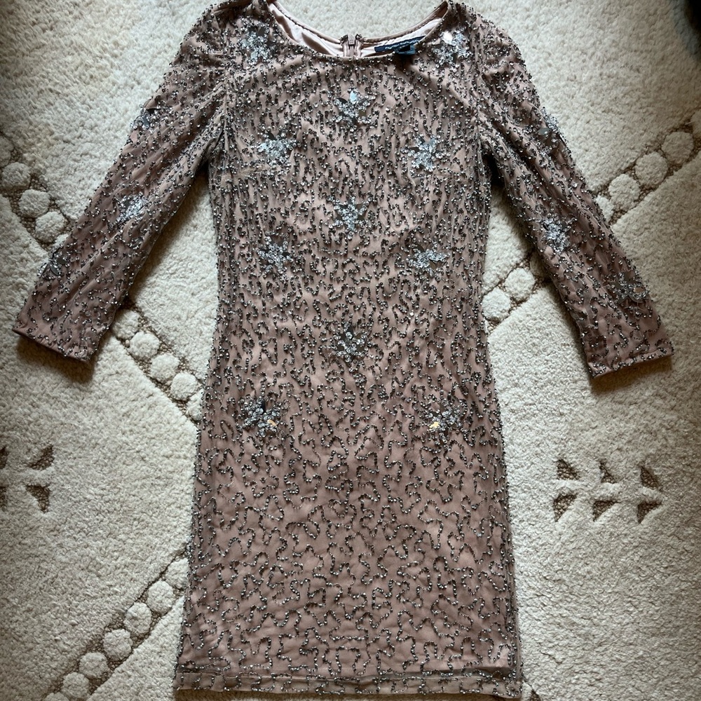 French Connection Mauve w/ Silver Sequin Bodycon Dress